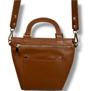 Valentina Fiore Genuine Leather Mini‎ Crossbody Bag Cognac Brown Made In Italy